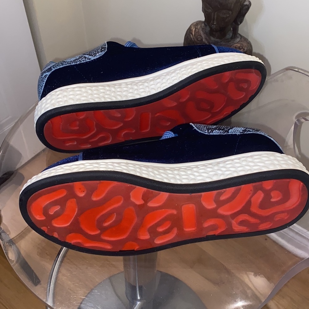 🆕Loubi craft  royal blue velvet platform sneakers 👟 snakeskin blue/black 💙 - Picture 6 of 7